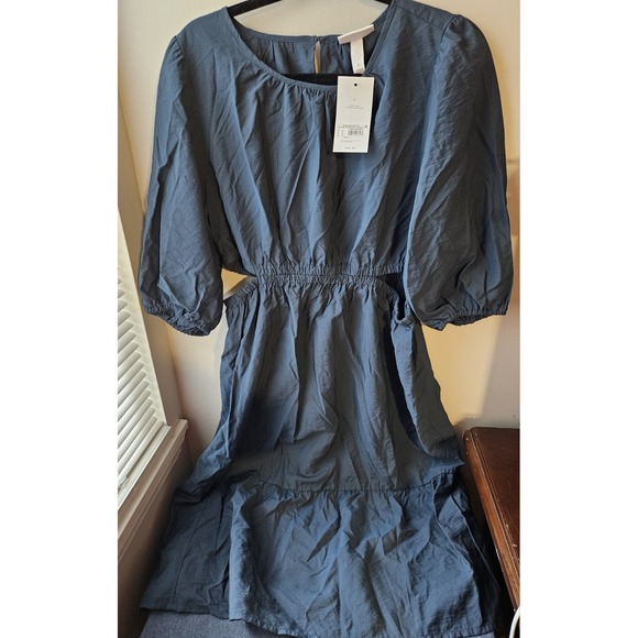 Isabel Maternity by Ingrid & Isabel Dresses & Skirts - Isabel Maternity Women L Dress Blue Rayon Maxi Scoop Neck Puff Sleeve Tier